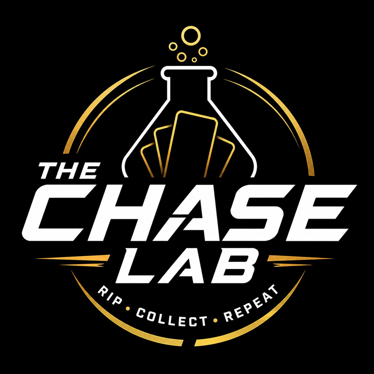 The Chase Lab logo with cards in a lab flask
